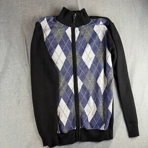 Studio by‎ OMega Classic Cardigan Sweater Men's Argyle Zip-Up Jumper Sz M